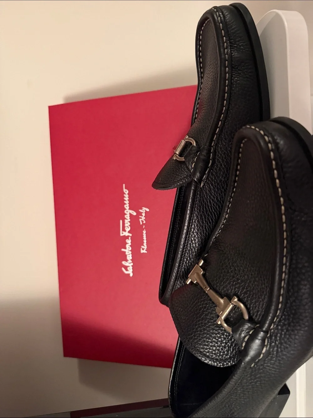 Salvatore Ferragamo Black Pebbled Leather Bit Loafers - Picture 1 of 8